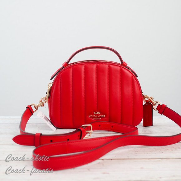 NWT Coach C7259 Serena Leather Satchel With Linear Quilting in Electric Red - Picture 4 of 14